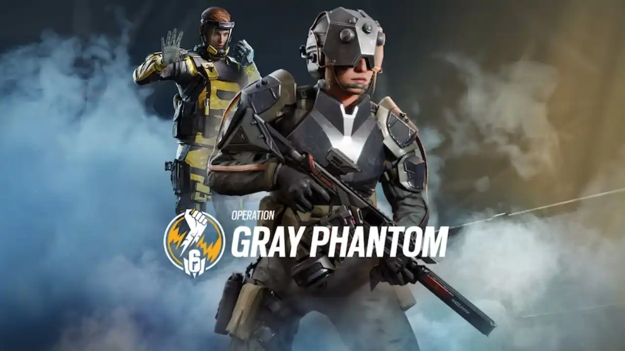 Rainbow Six Mobile Operation Gray Phantom key art featuring tactical operators in smoke