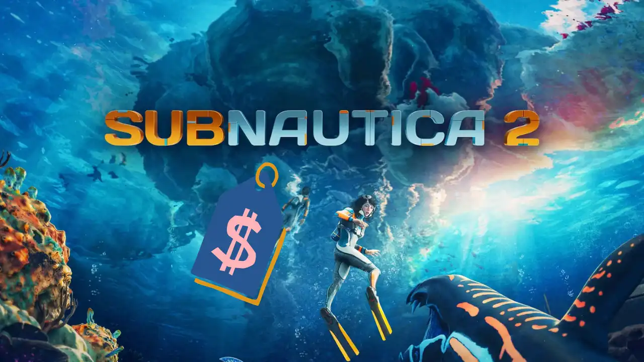 Subnautica 2 artwork with a price tag graphic, used for an article about Steam pricing and Early Access.