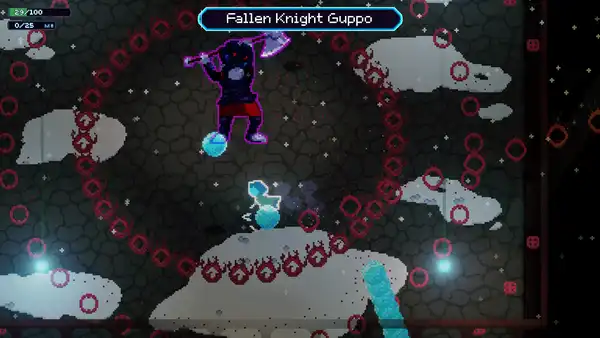 Bring Me Hope gameplay showing a boss fight against Fallen Knight Guppo