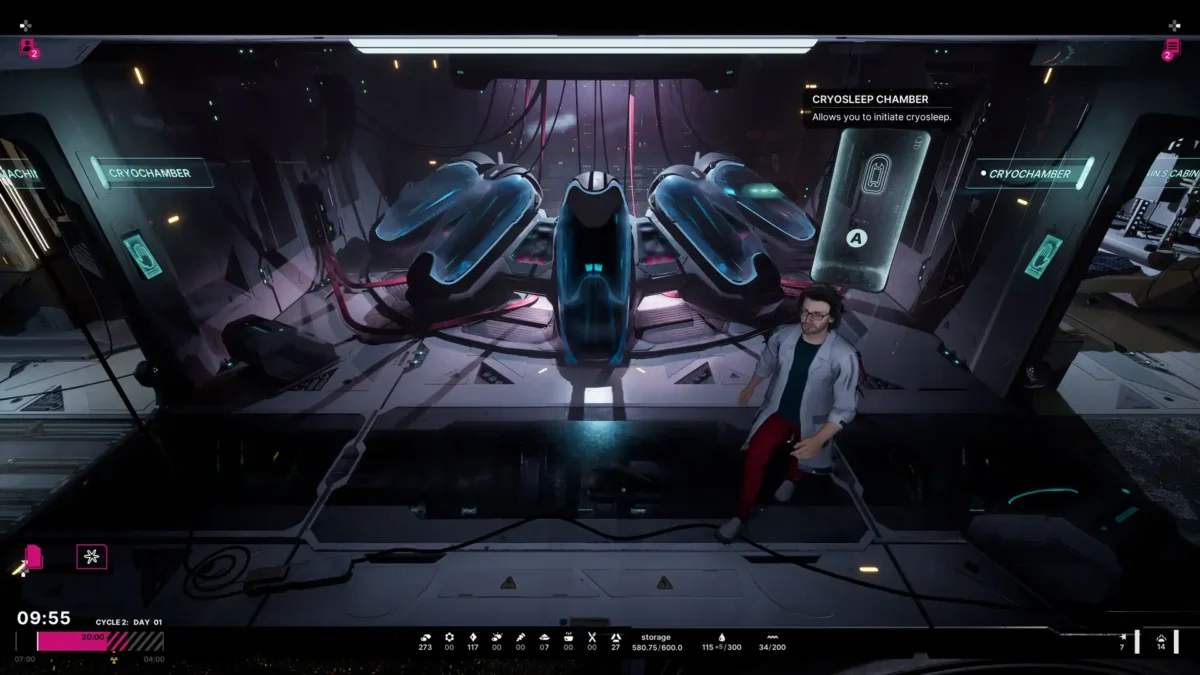 Jan standing beside the cryosleep chamber in The Alters Last Variable