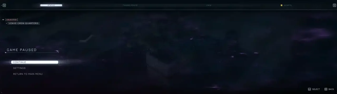 Directive 8020 pause menu filling a 32:9 ultrawide display