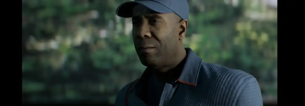Directive 8020 cutscene shown in an ultrawide frame with black bars at the outer sides of a 32:9 display