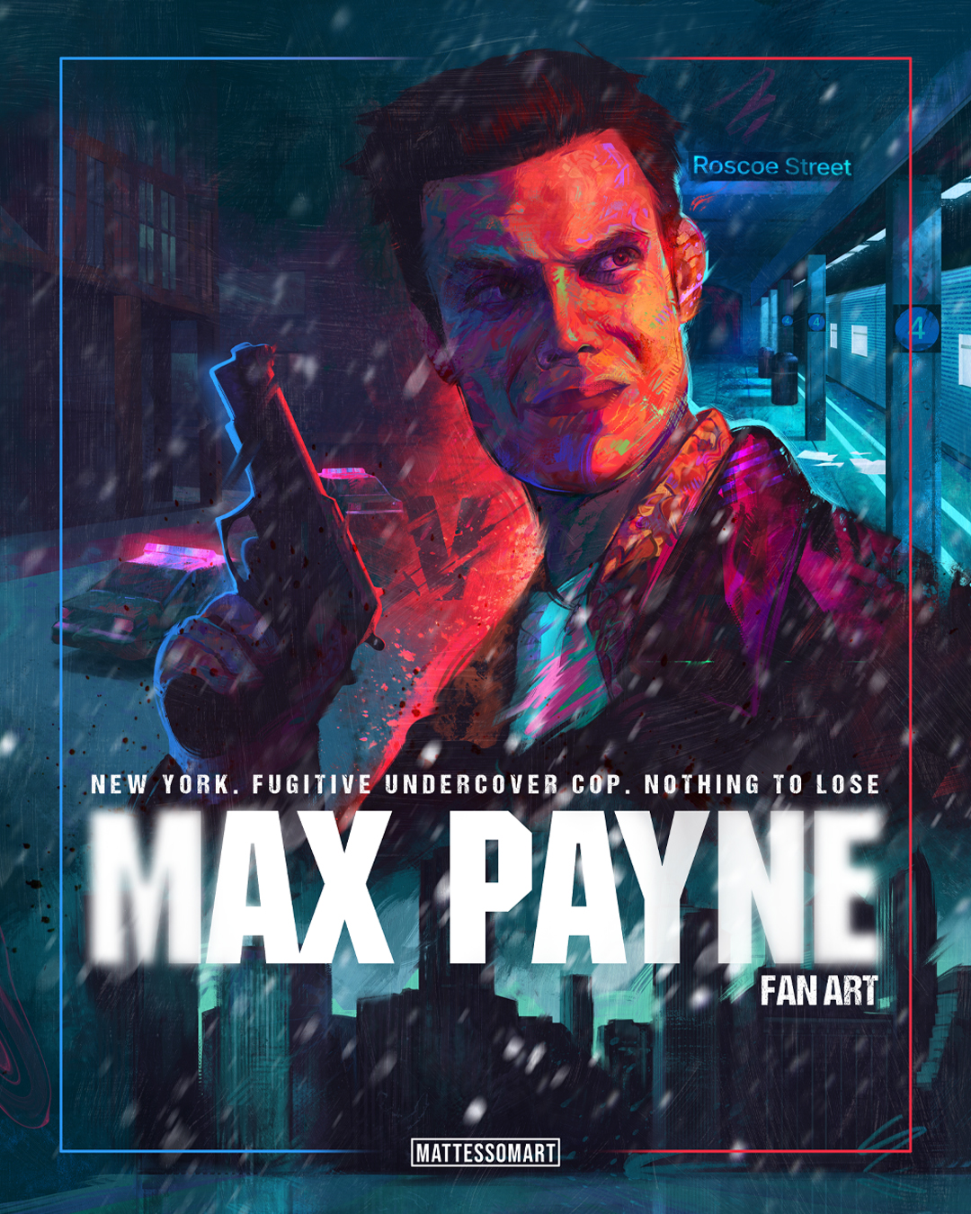Max Payne Tribute Art by Matthew Essom Max Payne tribute artwork by Matthew Essom in a snowy New York setting
