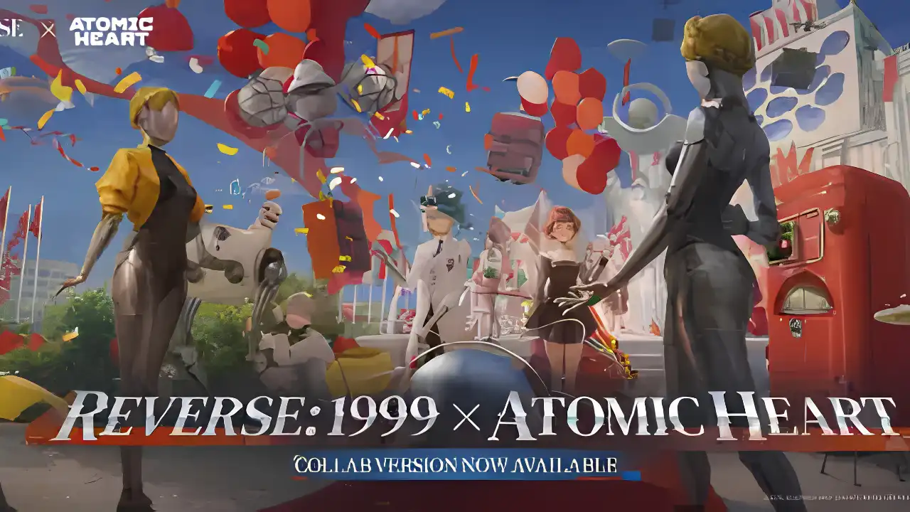 Reverse: 1999 x Atomic Heart collaboration key art featuring characters at Facility 3826