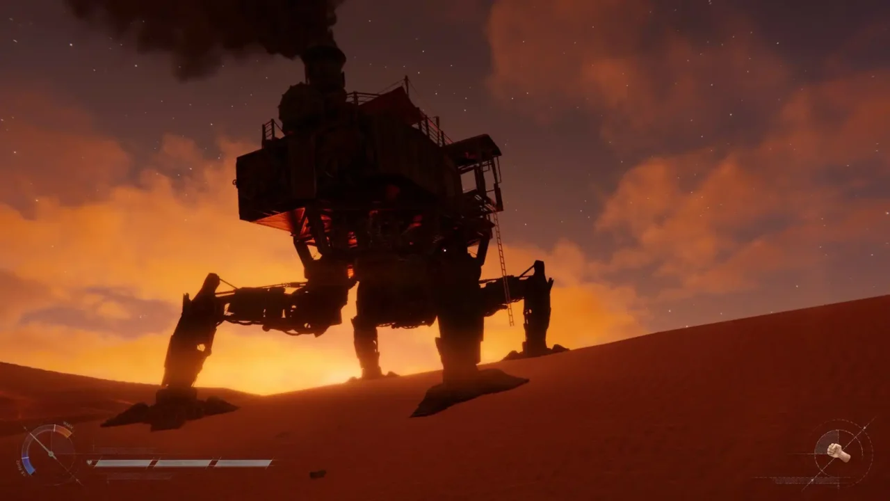 Giant Trampler crossing desert dunes at sunset in SAND: Raiders of Sophie
