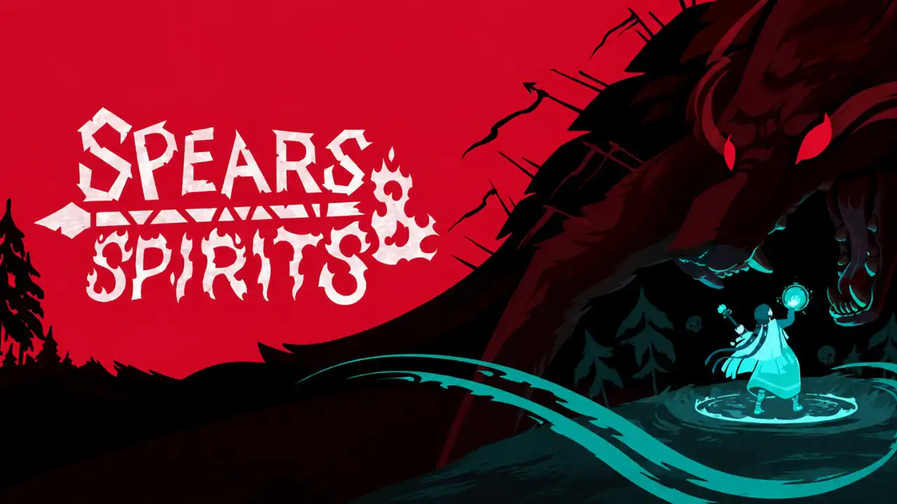 Spears & Spirits key art showing Erumi confronting a giant spirit creature