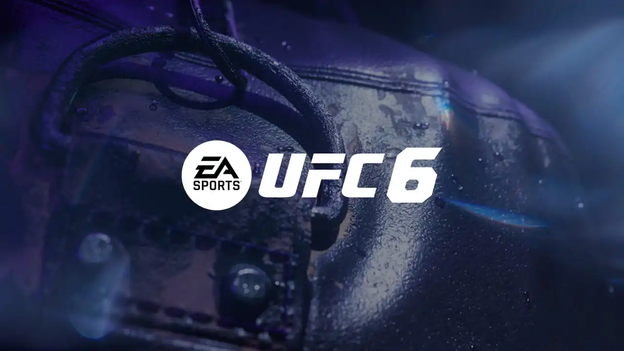 EA Sports UFC 6 logo over a dark blue close-up background, used for a UFC 5 vs UFC 6 upgrade comparison article.