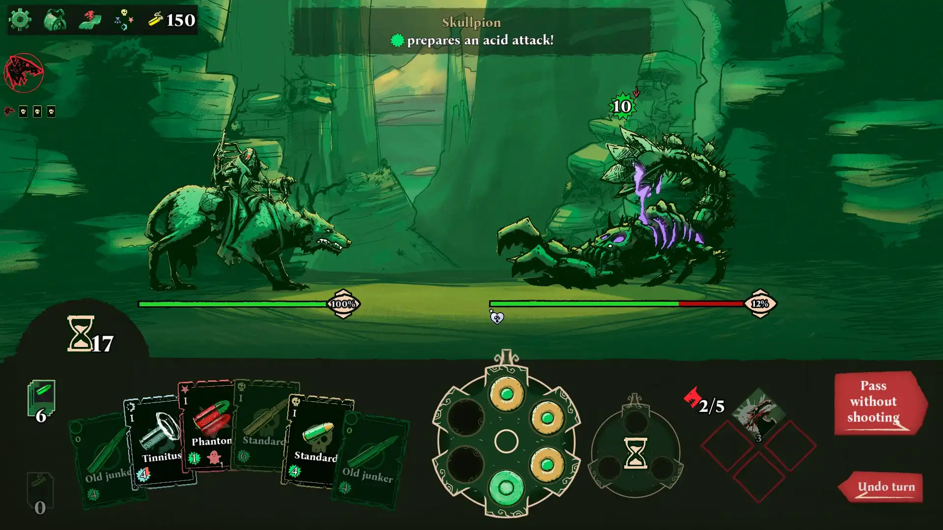Hound Riders gameplay showing a mounted rider fighting the Skullpion elite enemy in tactical combat