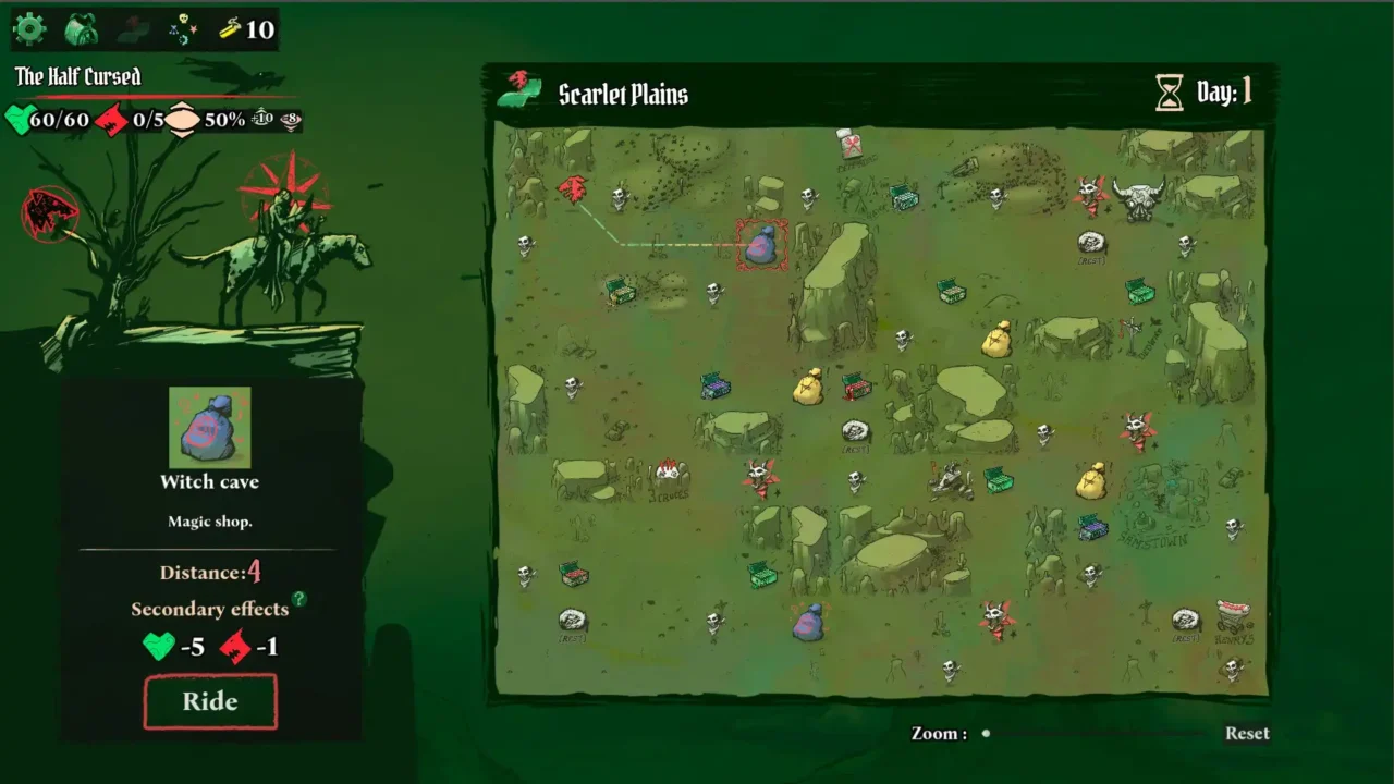 Hound Riders Scarlet Plains map showing branching routes, encounters and locations