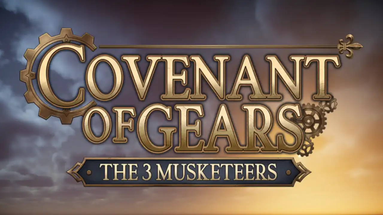 Covenant of Gears The Three Musketeers logo against a dramatic cloudy background
