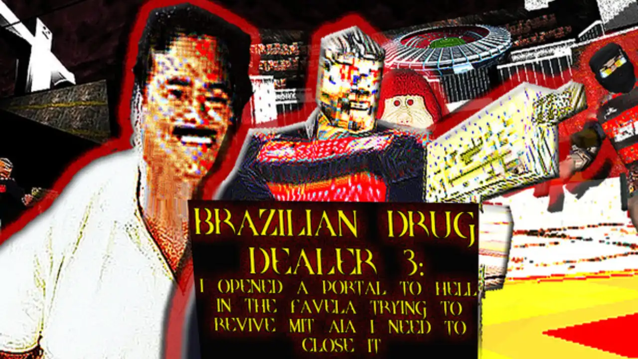 Brazilian Drug Dealer 3 promotional image showing the game's unusually long title and several characters