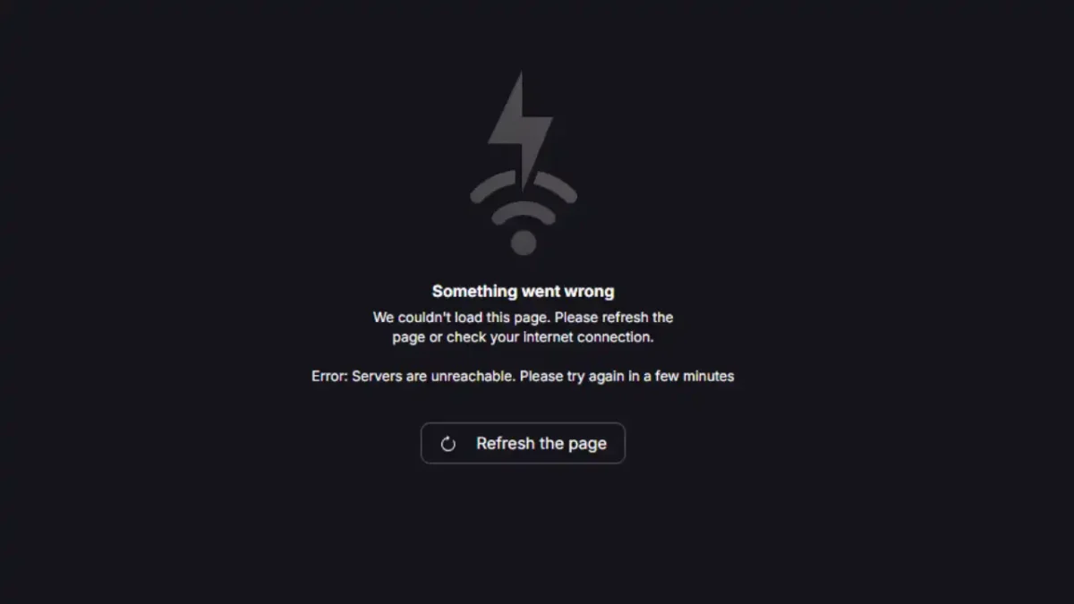 Proton page showing a servers are unreachable error after the global outage