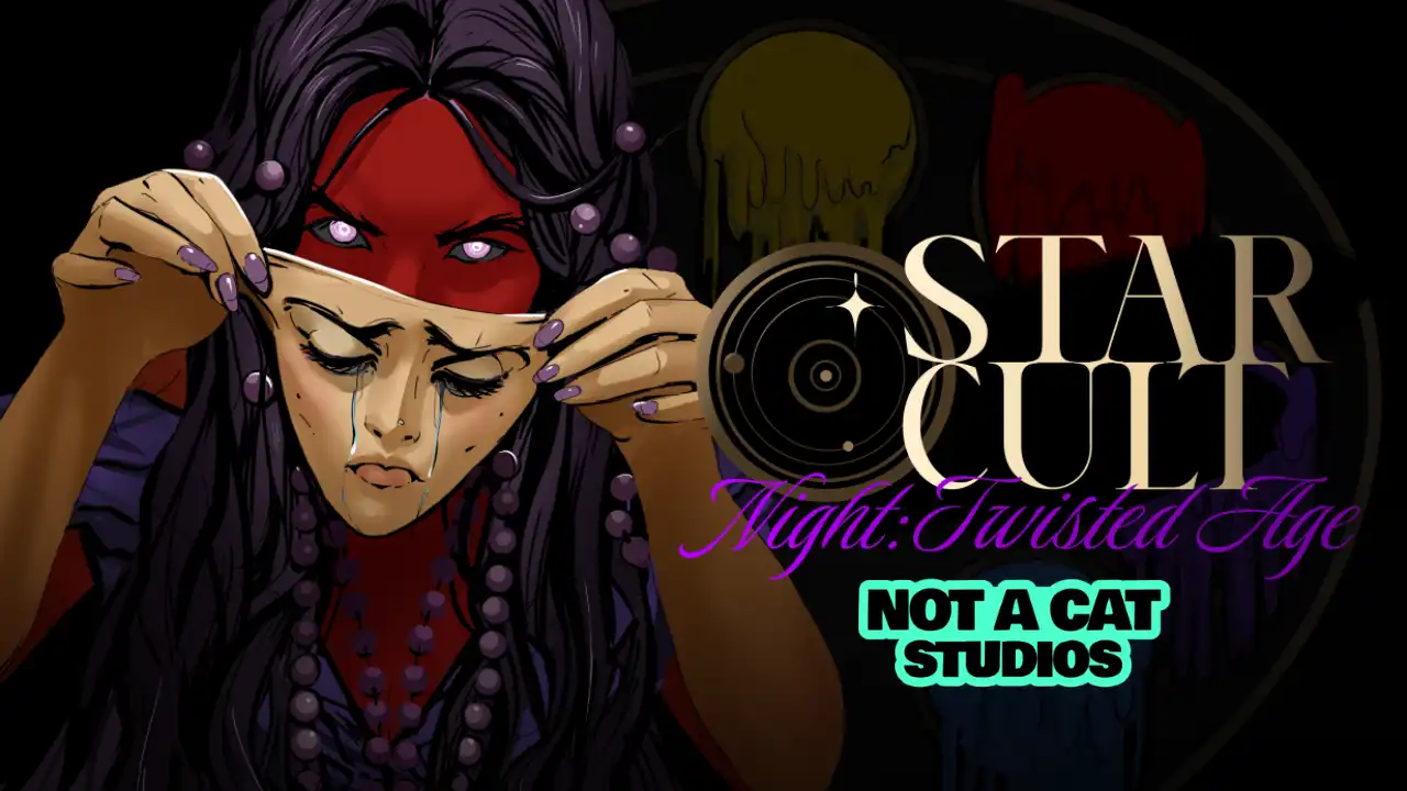 STARCULT Night Twisted Age key art showing Silviya removing a mask beside the game logo