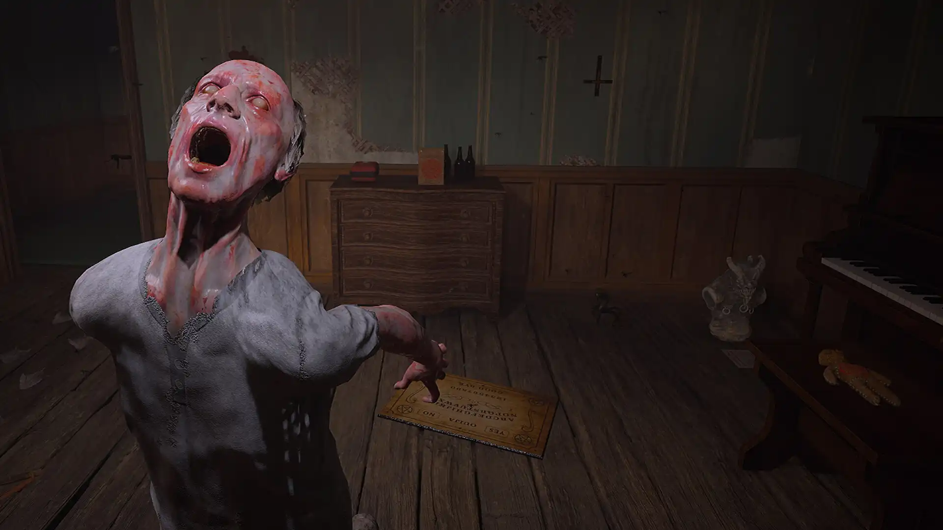 Possessed victim beside a Ouija board in Unpossess 2