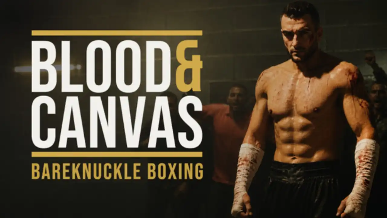 Blood & Canvas: Bareknuckle Boxing key art showing an injured bareknuckle fighter beside the game logo.
