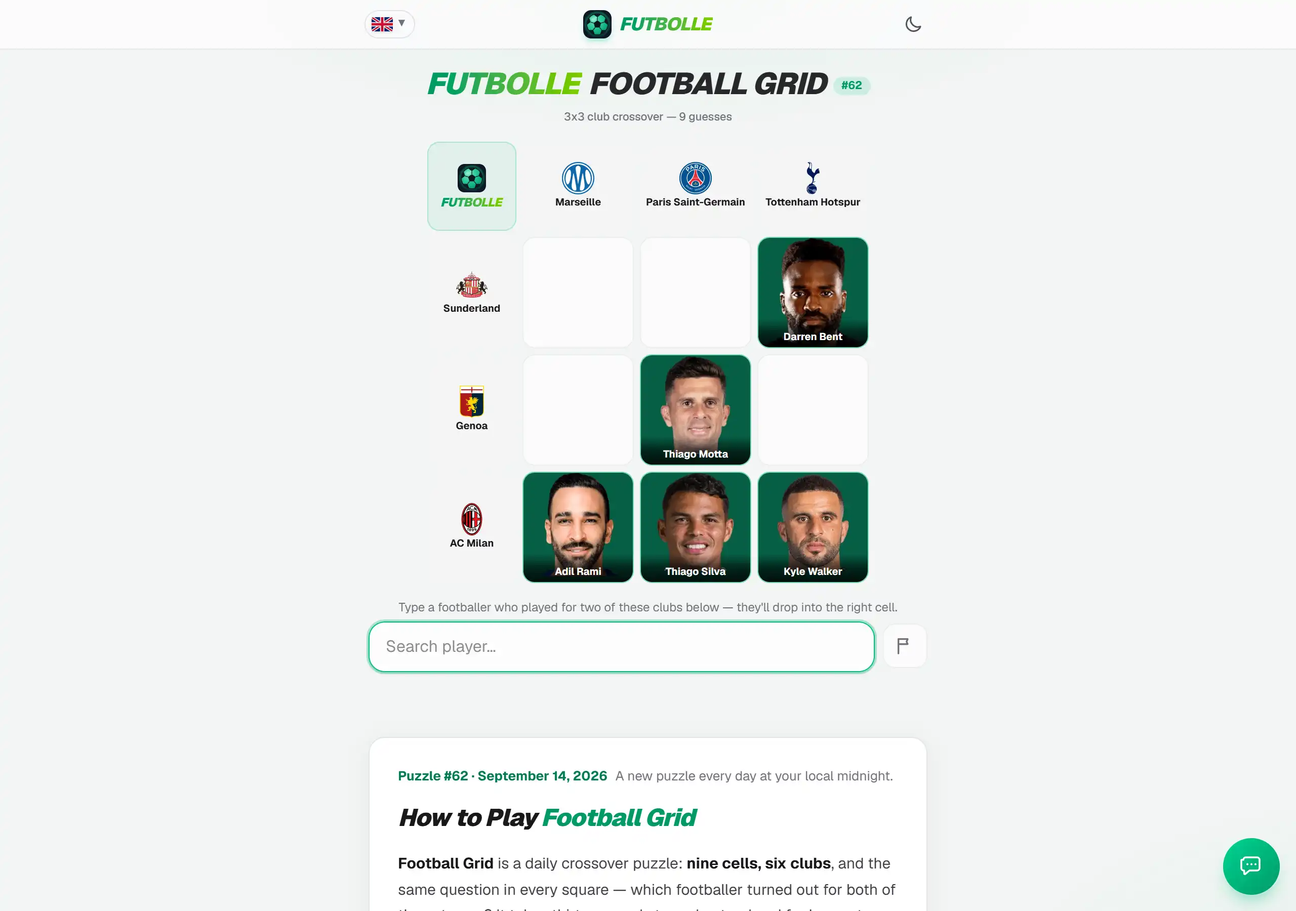 Futbolle Football Grid puzzle matching footballers who played for two clubs