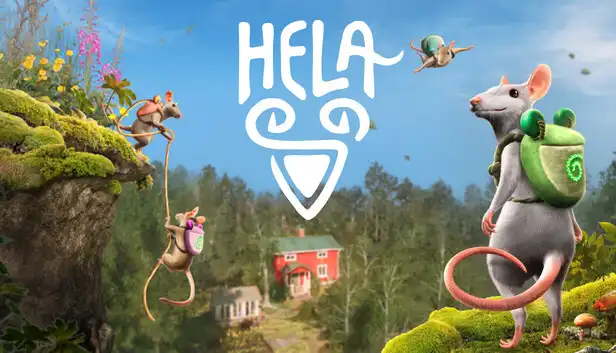 Hela: of Mice & Magic artwork showing several mouse characters exploring a colorful Scandinavian-inspired landscape.