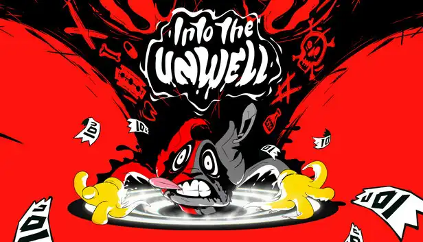 Into the Unwell promotional artwork featuring its black, white, yellow, and red rubber-hose character design.
