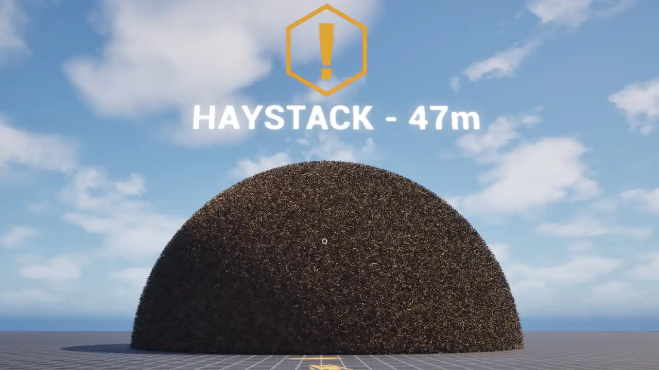 A massive dome-shaped haystack fills the screen in Needle In A Haystack Simulator.