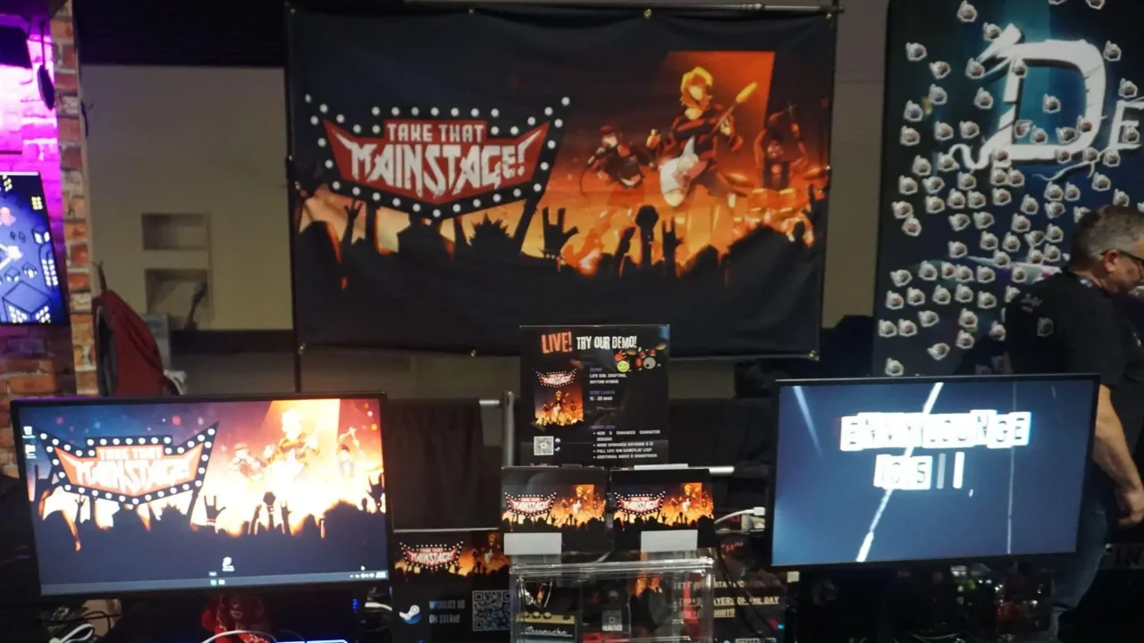Take the Main Stage booth with gameplay displays and promotional artwork at PAX West 2026