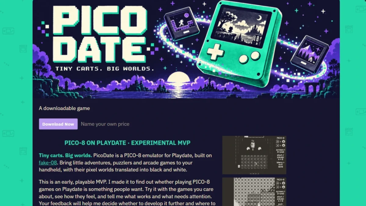PicoDate Puts PICO-8 Games on Playdate With Wi-Fi Downloads and Save States