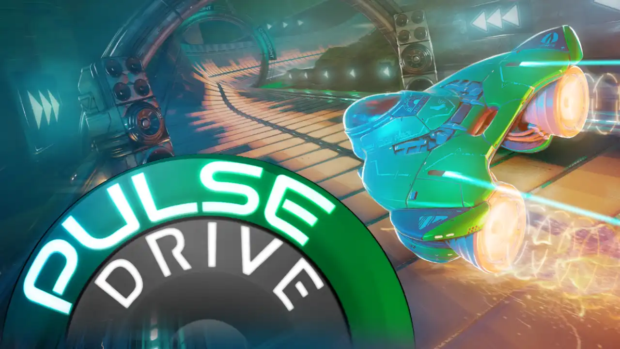 Pulse Drive futuristic racing vehicle speeding through a neon-lit track