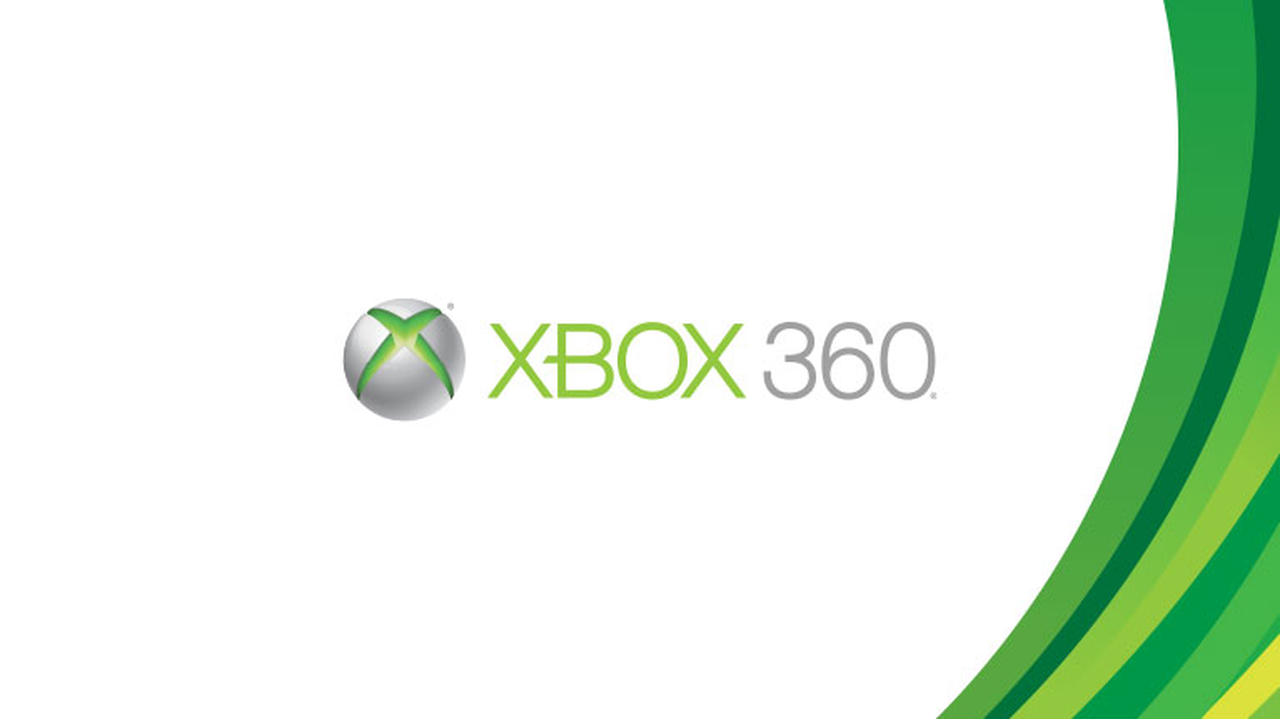 Xbox 360 logo on a white background with green curved graphics.
