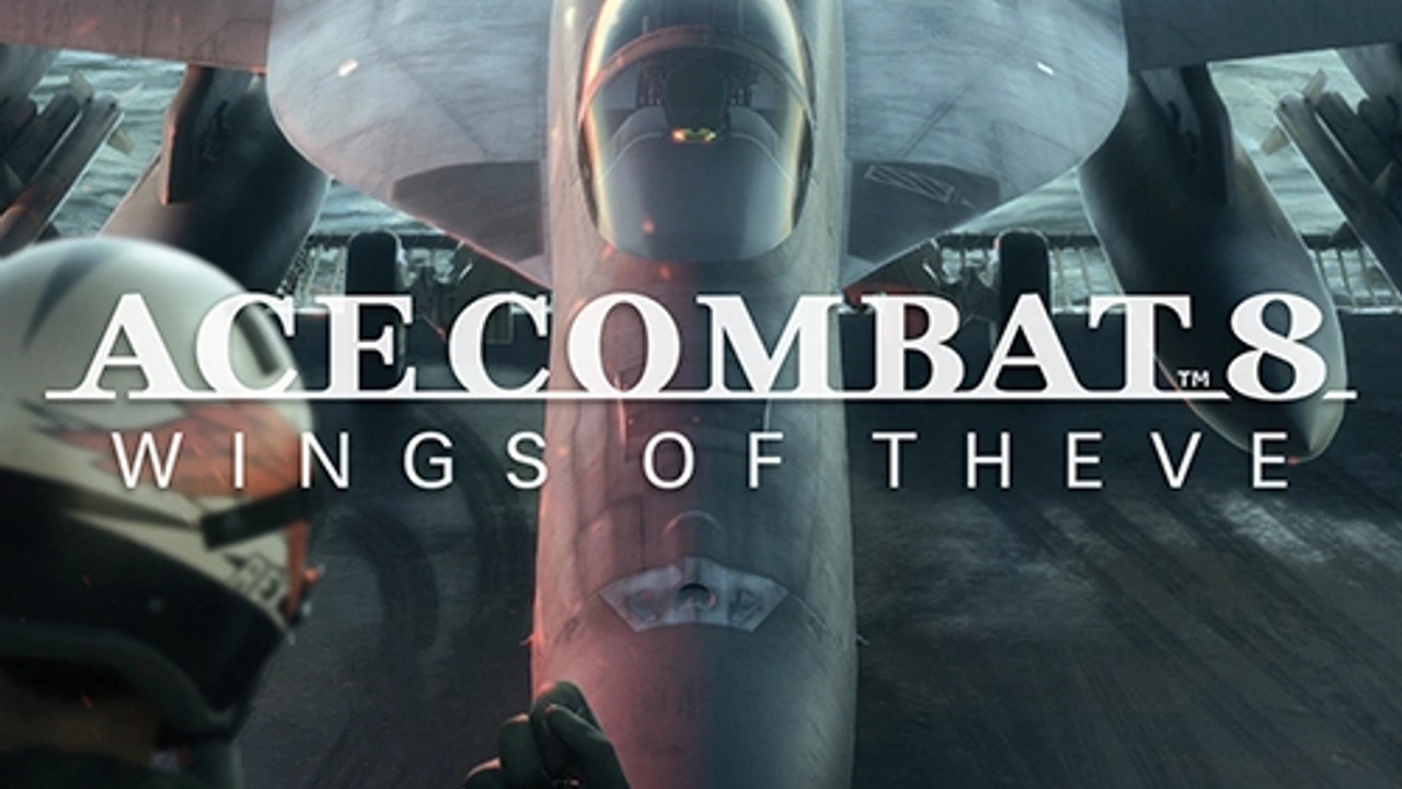 ACE COMBAT 8: WINGS OF THEVE key art showing a fighter jet on an aircraft carrier deck with the game logo.