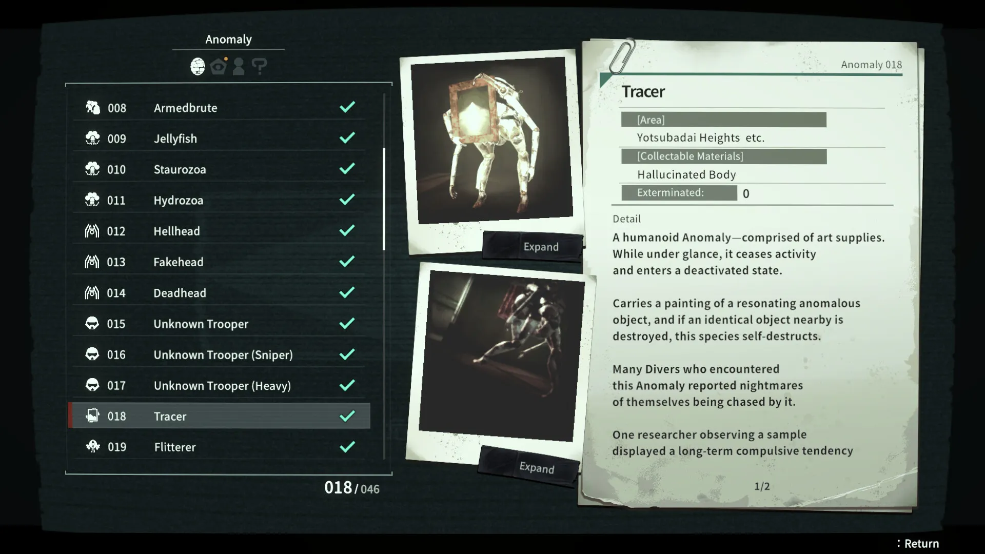 ANOMALITH investigation report showing the Tracer Anomaly with photographs and written details.