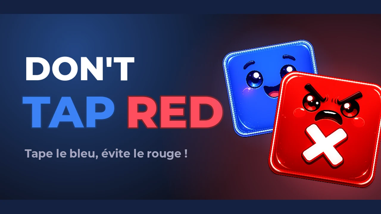 Don't Tap Red promotional artwork with the blue smiling cube, red angry cube and game title