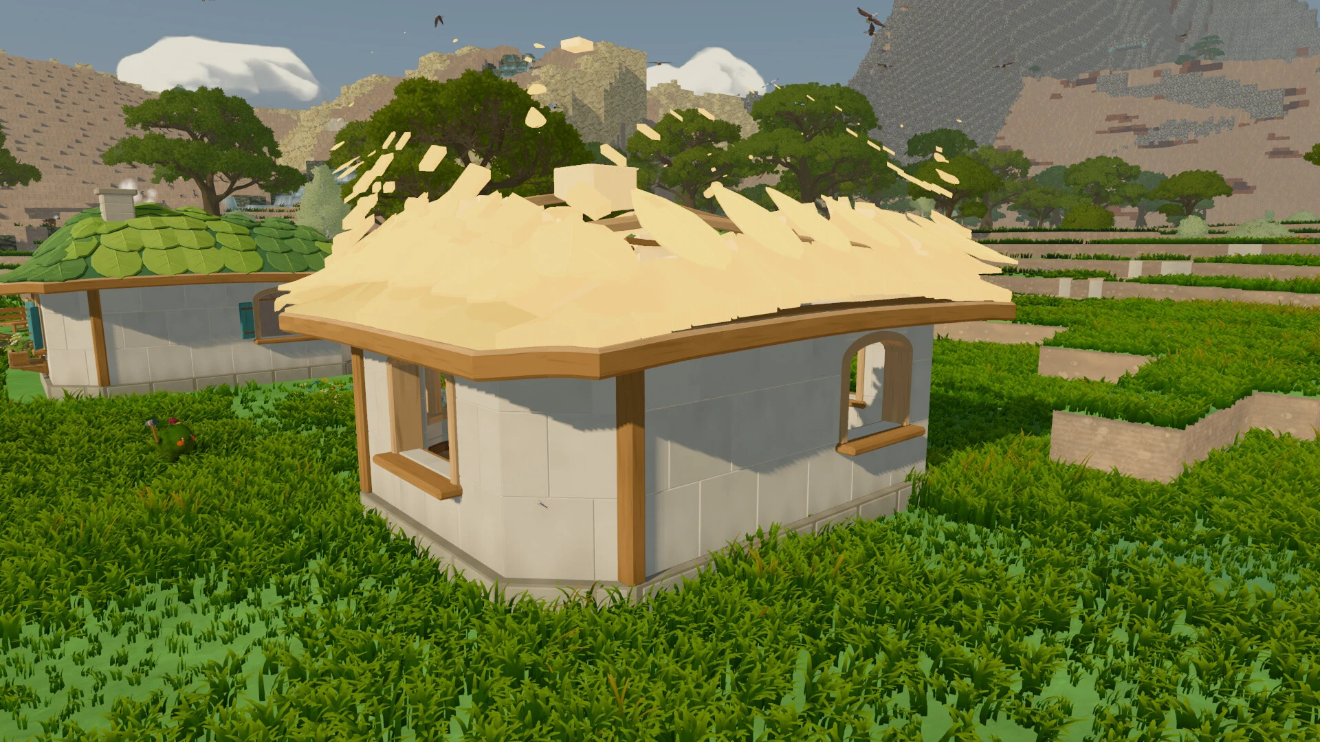 Small house surrounded by grass in a Luminids settlement.