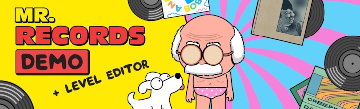 MR. RECORDS demo Level Editor promotional banner featuring George and Buzz