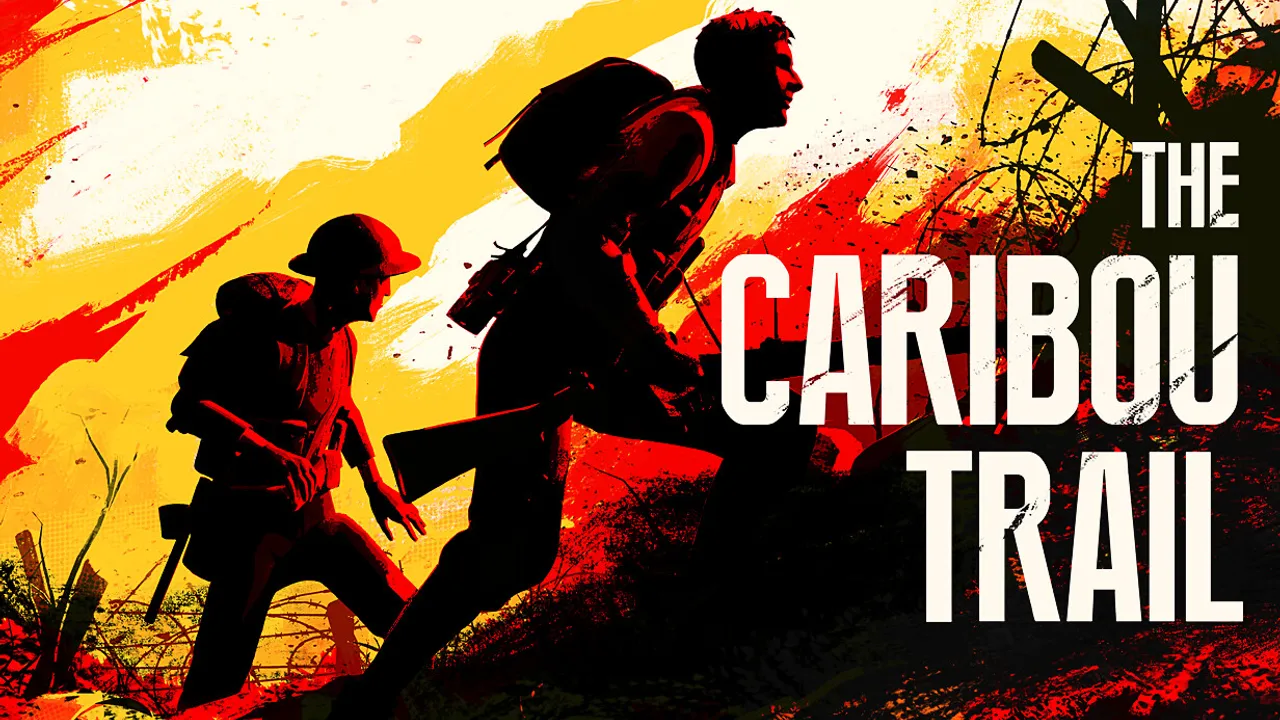 The Caribou Trail key art featuring First World War soldiers against a red and yellow backdrop with the game's title.