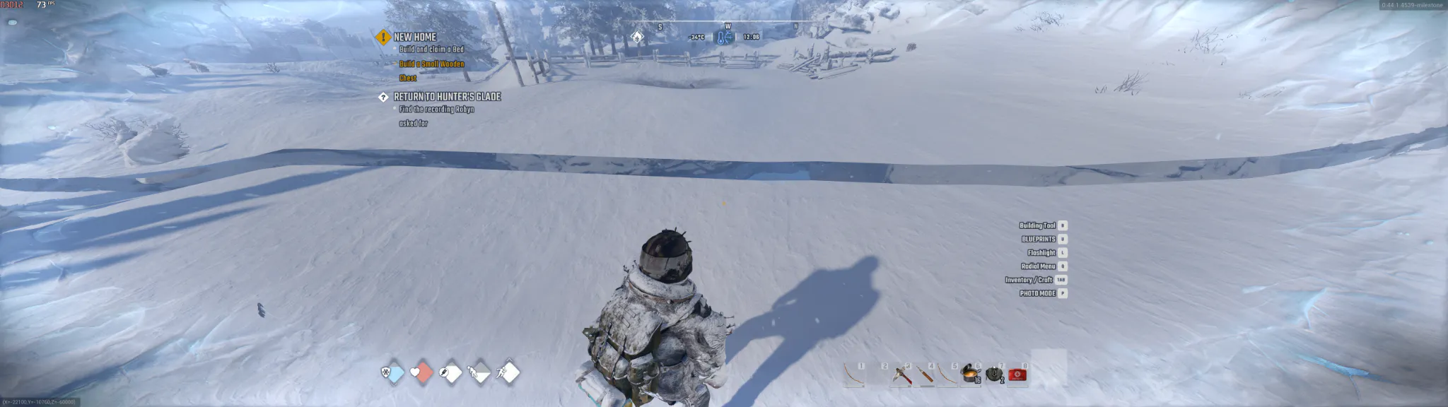 Permafrost 32:9 gameplay showing a large visible seam splitting the snowy terrain.