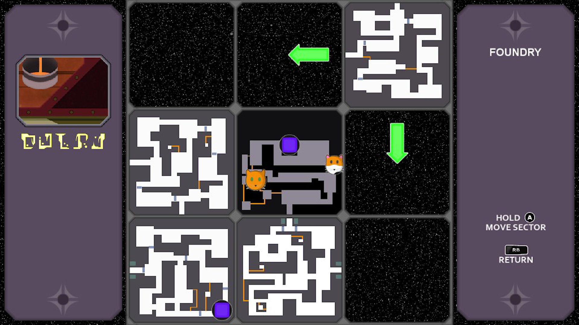 Puzzle map showing movable sections of an alien spaceship in A Simple Expurriment.