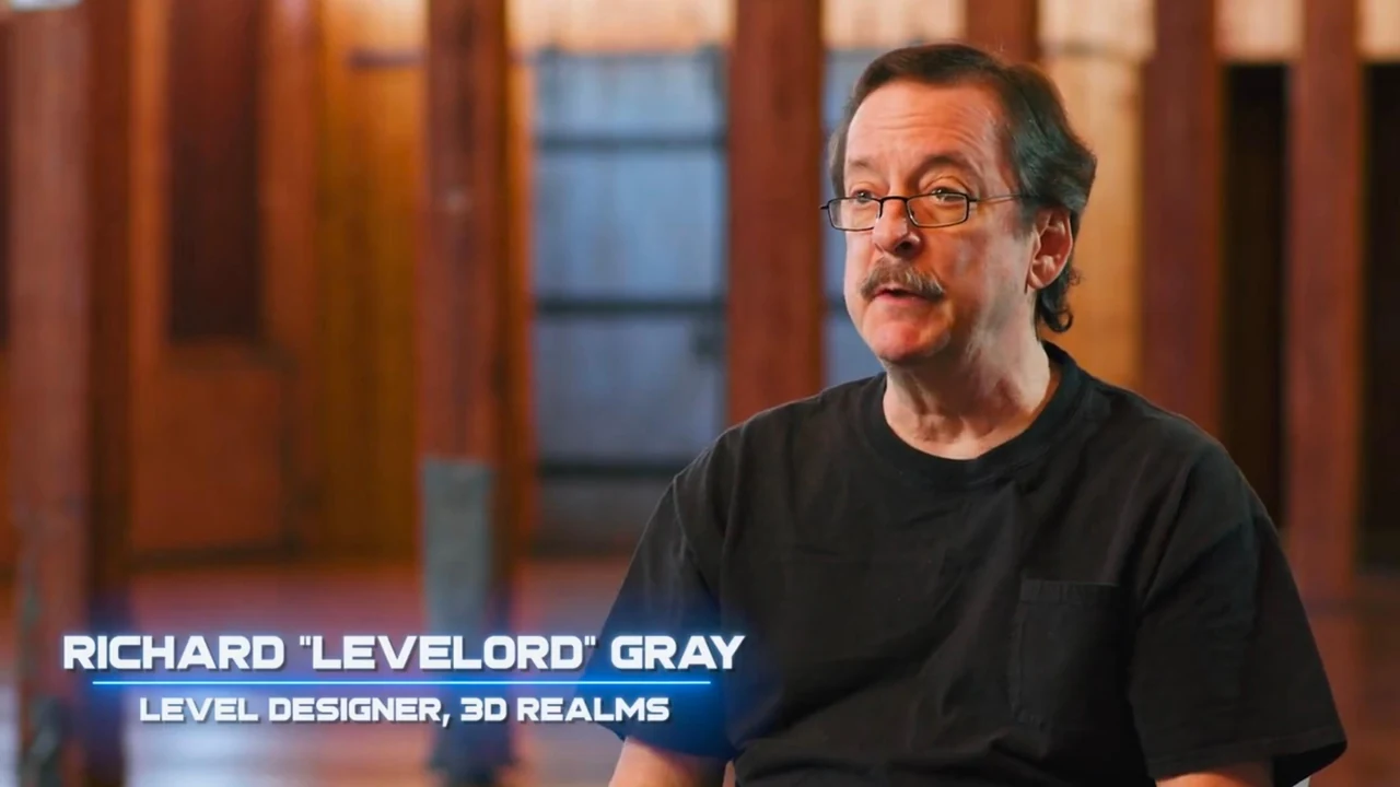 Interview still captioned Richard “Levelord” Gray, level designer at 3D Realms