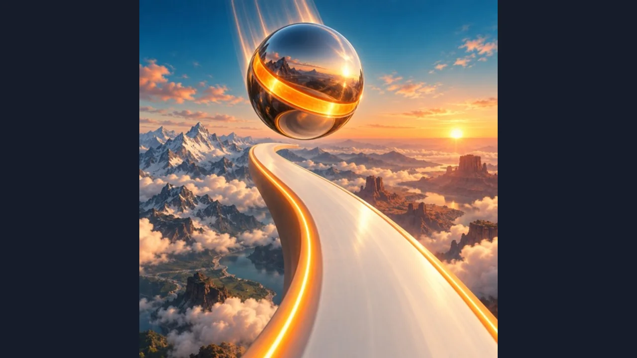 RushOrb: Storm Atlas game icon showing an orb on a glowing winding road above the mountains