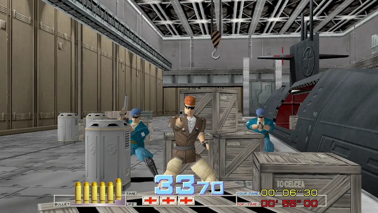 Time Crisis gameplay showing an arcade firefight on PC